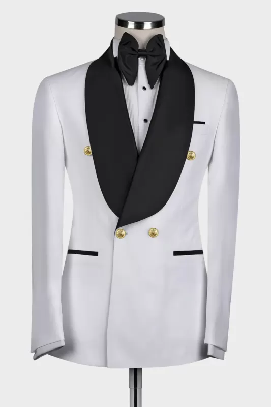 Latest White Shawl Lapel Double Breasted Wedding Suit
