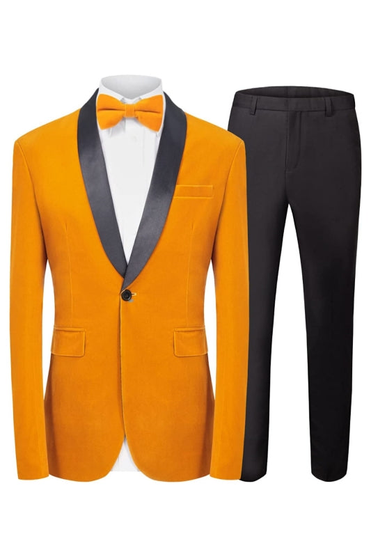 Latest Yellow Shawl Collar Two-Piece Velvet Groom's Wedding Suit
