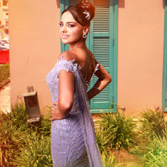 Lavender One Shoulder Sequin Mermaid Formal Dress Sweetheart Split Front Draped Evening Gown