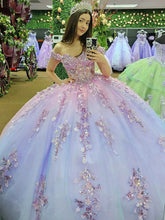 Lavender Purple Off-the-Shoulder Sleeveless Floral Applique Ball Gown Quinceanera Dress