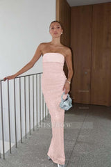 Lavender Rhinestone Sequins Strapless Sleeveless Bodycon Floor Length Formal Evening Dress