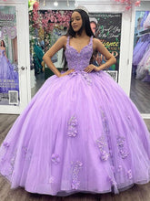 Lavender Sweetheart Sleeveless 3D Floral Applique Beaded Ball Gown Quinceanera Dress