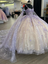 Lavender Sweetheart Sleeveless Floral Applique Beaded Tulle Ball Gown Quinceanera Dress