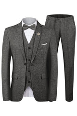 Formal Dark Gray Notched Lapel Three-Piece Business Suit for Men