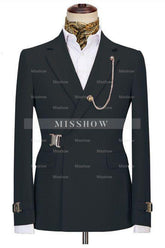 Liam Newest Black Button Notched Lapel Men’s Business Suits