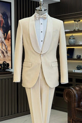Light Beige Shawl Collar Wedding Men's Dress Suits