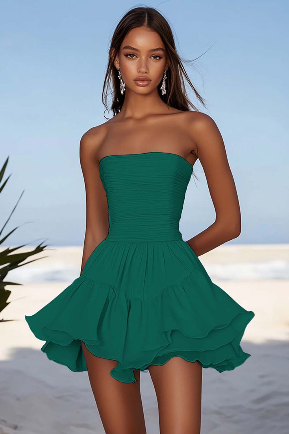 Light Blue Chiffon Ruched Short Homecoming Dress with Ruffles