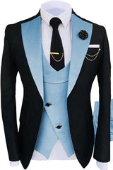 Light Blue Shawl Lapel Three-Piece Stylish Prom Suit