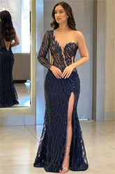 Navy sweetheart sequin mermaid evening dress
