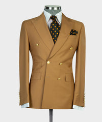 Light Brown Double Breasted Peak Lapel Business Men’s Suits