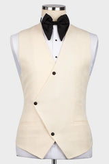 Light Champagne Three-Piece Groom's Wedding Suit With Black Peak Lapel