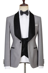 Light Gray Single Button Glossy Shawl Lapel Three-Piece Wedding Men’s Suits