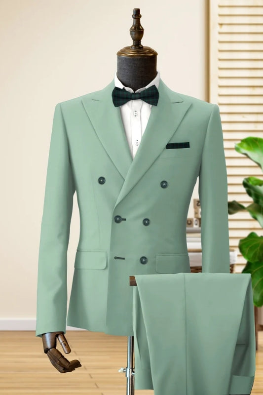 Light Green Double-Breasted Peaked Lapel Modern Prom Suit For Men