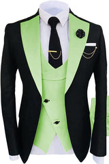Light Green Shawl Lapel Three-Piece Slim Fit Prom Attire
