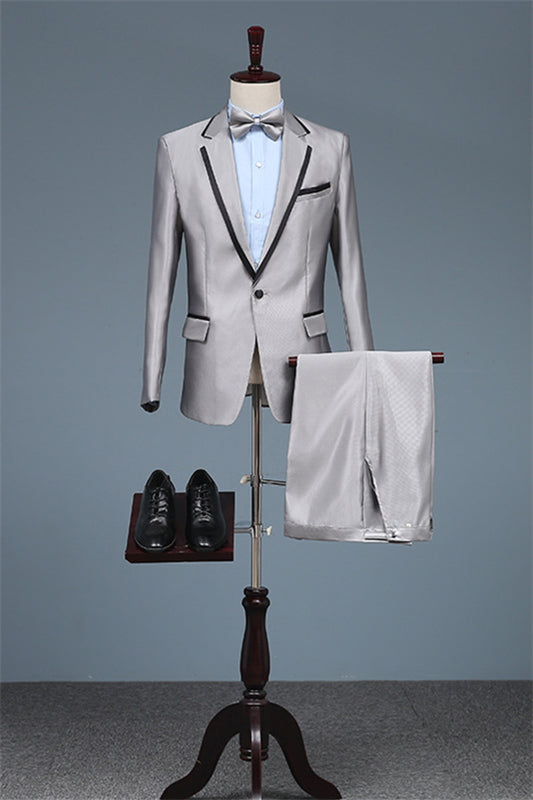 Light Grey Notched Lapel Two-Piece Men's Prom Ensemble