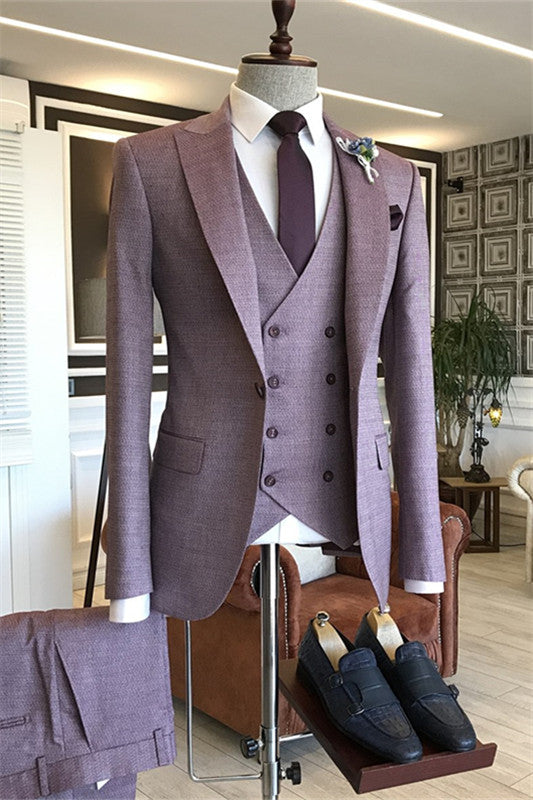 Light Purple Peaked Lapel Three Piece Bespoke Prom Ensemble