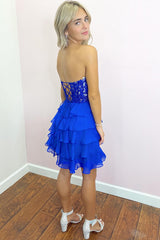 Lilac A-Line Strapless Tiered Corset Short Homecoming Dress with Appliques