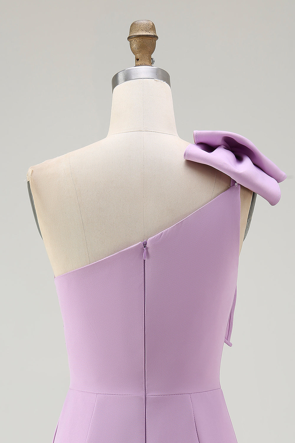 Lilac Satin One Shoulder Ruched Short Tight Homecoming Dress with Bow