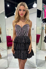 Lilac Strapless A-Line Tiered Short Corset Homecoming Dress with Beading