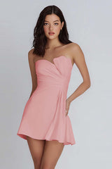 Lilac Strapless Satin Short A-Line Homecoming Dress with Ruffles