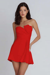 Lilac Strapless Satin Short A-Line Homecoming Dress with Ruffles