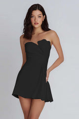 Lilac Strapless Satin Short A-Line Homecoming Dress with Ruffles