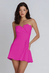 Lilac Strapless Satin Short A-Line Homecoming Dress with Ruffles