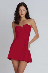 Lilac Strapless Satin Short A-Line Homecoming Dress with Ruffles