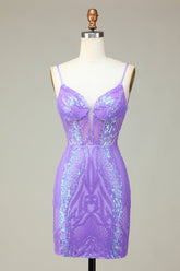 Lilac v-neck sequin bodycon homecoming dress