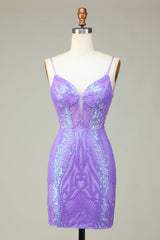 Lilac v-neck sequin bodycon homecoming dress