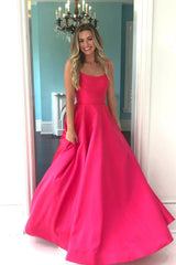 Long A-Line Prom Dress with Sparkly Hot Pink Sequin Straps