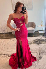 Long Beaded Prom Dress in Lilac with Sweetheart Neckline and Mermaid Cut-out Glitter Design
