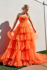 Long Halter Prom Dress in Yellow with Tiered A-Line Tulle
