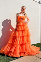 Long Halter Prom Dress in Yellow with Tiered A-Line Tulle