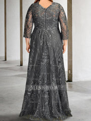 Long-Sleeve A-Line Princess Mother of the Bride Dress Featuring Applique