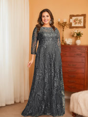 Long-Sleeve A-Line Princess Mother of the Bride Dress Featuring Applique