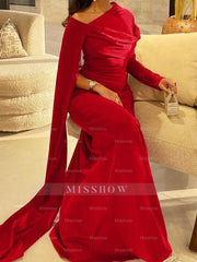 Long Sleeve Floor-Length Satin Sheath Dress for Mother of the Bride or Prom