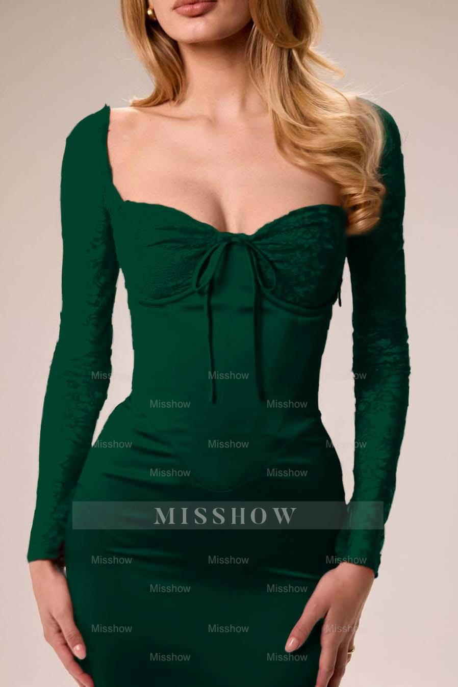 Long Sleeves Mermaid Split Long Ruffles Formal Dress With Pleated