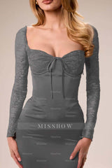 Long Sleeves Mermaid Split Long Ruffles Formal Dress With Pleated