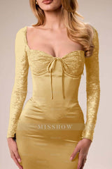 Long Sleeves Mermaid Split Long Ruffles Formal Dress With Pleated