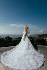 Long Sleeves Sweetheart A-Line Princess Wedding Dress with Lace