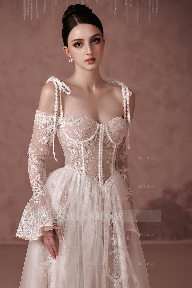 Long Sleeves Sweetheart Long Formal Dress With Lace Embroidery