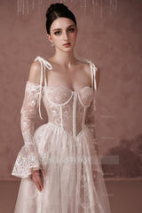 Long Sleeves Sweetheart Long Formal Dress With Lace Embroidery