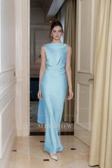 Long Slimming Sleeveless Formal Dress Flowy Backless With Pleated