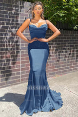 Long Spaghetti Strap Sleeveless Mermaid Ruffles Formal Dress With Beadings