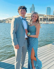 Long Strapless Lavender Corset Dress with Sparkly Sequins and Beading for Prom