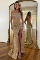 Long Strapless Lavender Corset Dress with Sparkly Sequins and Beading for Prom