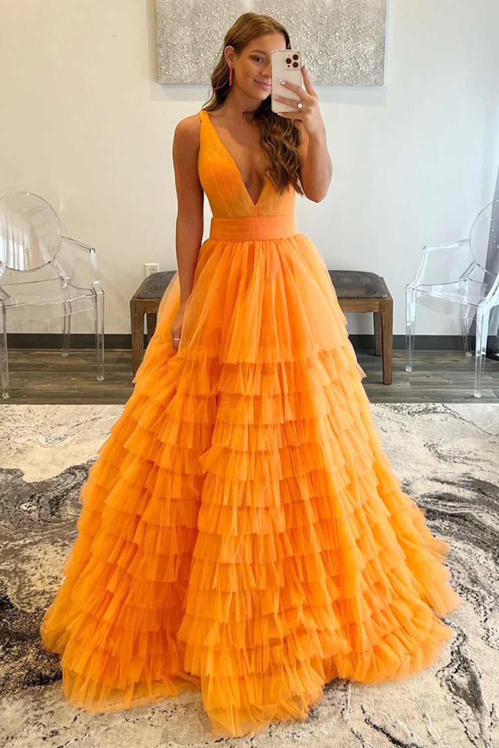 orange ruffle prom dress Orange Prom Dresses Long For Women 2025 Illusion Corset Lace Appilques Ruffle Formal Evening Gowns Tulle Spaghetti Straps Ball Gown Party Dresses