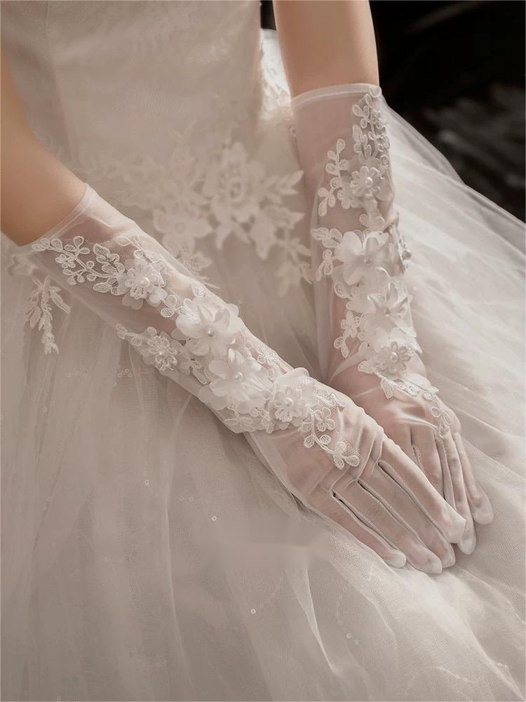 Long Wedding Gloves with Appliques