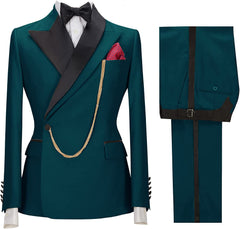 Luxe Teal Blue Peaked Lapel Two-Piece Prom Attire